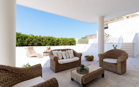 Il Respiro del Mare: Furniture, Interior Design, Floor, Flooring, Chair, Outdoor Furniture, Balcony, Ceiling, Flowerpot, Apartment