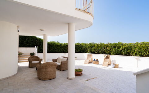 Il Respiro del Mare: Balcony, Column, Shade, Outdoor Furniture, Villa, Estate, Outdoor Structure, Design, Porch, Chair