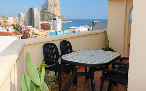 Calpe Calp 390: Property, Room, Real Estate, Balcony, Building, Table, Apartment, Furniture, House, Condominium