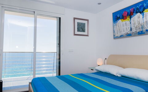Brisa al Mar: Bedroom, Room, Bed, Furniture, Property, Blue, Bed Sheet, Interior Design, Bed Frame, Building