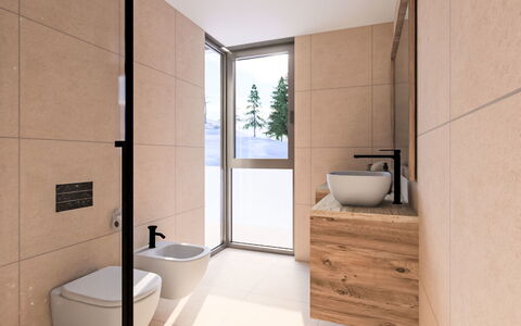 Domus Canazei: Flooring, Floor, Plumbing Fixture, Interior Design, Toilet, Bathroom, Plumbing, Sink, Room, Bathroom Cabinet