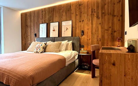 Domus Canazei: Furniture, Interior Design, Bed, Bedroom, Flooring, Wall, Floor, Bed Sheet, Wood, Bedding