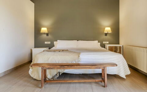 Mas Oliveres: Furniture, Interior Design, Bed, Wall, Bedroom, Wood, Ceiling, Bedding, Floor, Flooring