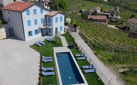 Villa Valdobbiadene Pool Spa: Swimming Pool, Outdoor Furniture, Sunlounger, Leisure, Estate, Chair, Villa, Hotel, Umbrella, Resort Town