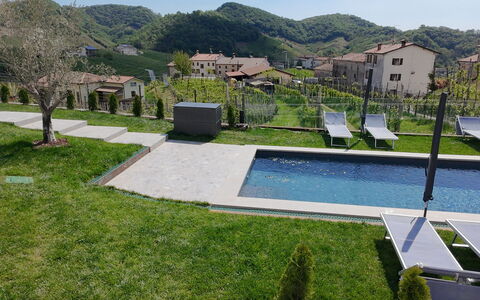 Villa Valdobbiadene Pool Spa: Swimming Pool, Urban Design, Leisure, Garden, Outdoor Furniture, Resort, Landscaping, Backyard, Estate, Eco Hotel