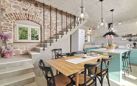 Mediterranea: Furniture, Interior Design, Flooring, Wood, Table, Chair, Kitchen, Kitchen & Dining Room Table, Ceiling, Light Fixture