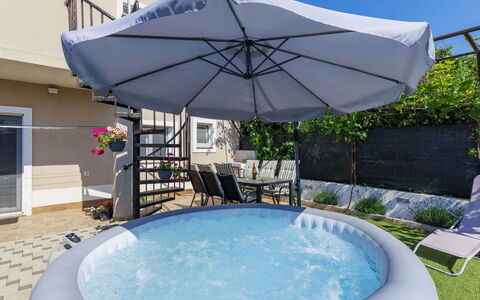 L&V: Swimming Pool, Outdoor Furniture, Umbrella, Composite Material, Furniture, Leisure, Shade, Flowerpot, Chair, Houseplant