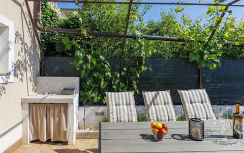 L&V: Outdoor Furniture, Furniture, Shade, Flowerpot, Outdoor Table, Chair, Garden, Backyard, Patio, Outdoor Structure