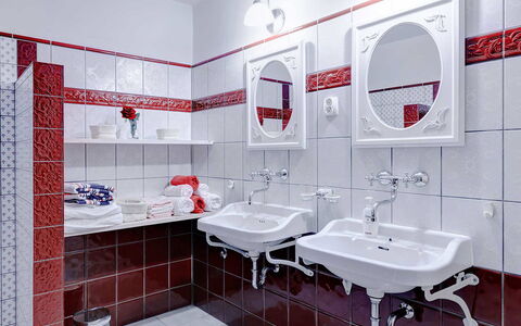 Villa Erta: Interior Design, Plumbing Fixture, Flooring, Floor, Bathroom Sink, Sink, Bathroom, Plumbing, Tap, Tile