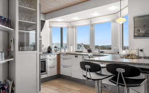 Tofan - 75M from the Sea: Interior Design, Countertop, Kitchen, Ceiling, Light Fixture, Cabinetry, Furniture, Flooring, Kitchen Appliance, Floor