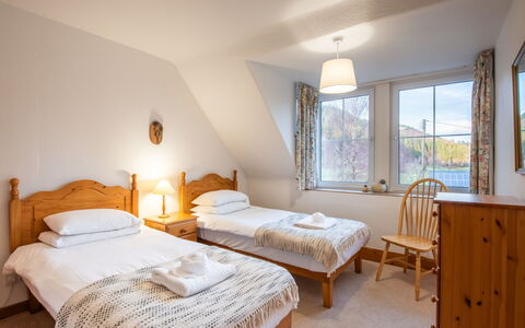 Pond View on Aigas Golf Course: Wood, Furniture, Bedroom, Bed, Bedding, Bed Sheet, Interior Design, Home, Bed Frame, Linens