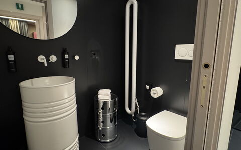 Villa Bocchi: Toilet Seat, Toilet, Plumbing Fixture, Plumbing, Bathroom, Tile