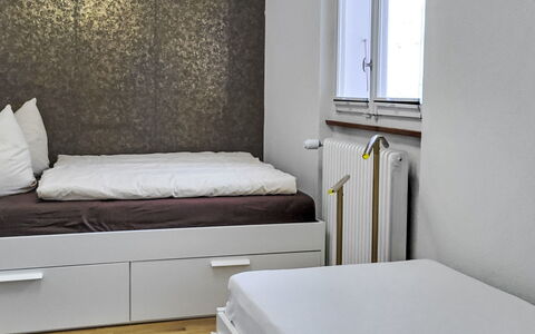Apartment Mila: Bed, Furniture, Interior Design, Bedding, Bedroom, Floor, Wall, Bed Sheet, Flooring, Wood