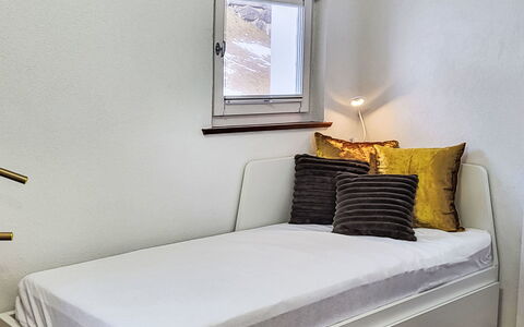 Apartment Mila: Interior Design, Furniture, Floor, Flooring, Bedroom, Bed, Linens, Room, Lighting, Bedding