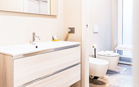 Balena: Flooring, Plumbing Fixture, Interior Design, Floor, Bathroom, Plumbing, Bathroom Cabinet, Mirror, Toilet, Sink