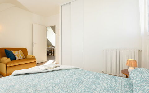 Les Ajoncs: Furniture, Interior Design, Flooring, Floor, Wall, Room, Wood, Ceiling, Bedroom, Bed