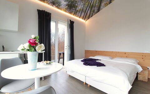 Villa Dolce Bosco with Pool, Valdobbiadene: Interior Design, Bedroom, Furniture, Bed, Wood, Floor, Flooring, Bed Sheet, Bedding, Textile