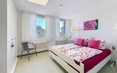 Schwarzwaldhof mit Pool & Sauna: Bed, Furniture, Interior Design, Bedroom, Ceiling, Bedding, Bed Sheet, Floor, Flooring, Room