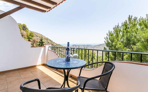 Hacienda Competa: Interior Design, Furniture, Ceiling, Chair, Room, Balcony, Kitchen & Dining Room Table, Wood Stain, Dining Room, Houseplant