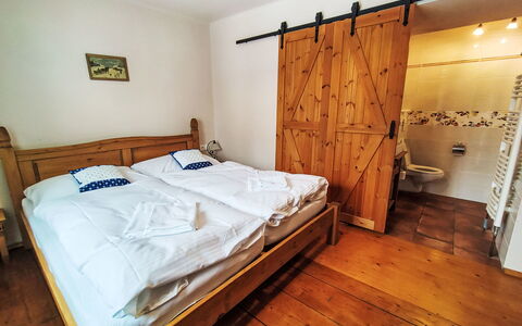 Na Stráni: Bed, Bedroom, Wood, Interior Design, Flooring, Furniture, Floor, Bed Sheet, Bedding, Bed Frame