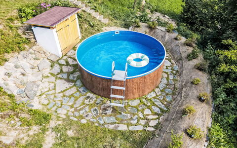 Na Stráni: Swimming Pool, Garden, Backyard, Wood Stain, Yard, Landscaping, Water Feature