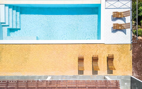 Cleope: Blue, Swimming Pool, Composite Material, Resort, Wood Stain, Shade, Eco Hotel, Design, Outdoor Furniture, Hardwood