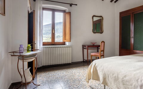 Podere le Lune with Pool, San Gimignano: Interior Design, Flooring, Bedroom, Floor, Furniture, Bed, Room, Ceiling, Bed Frame, Bedding