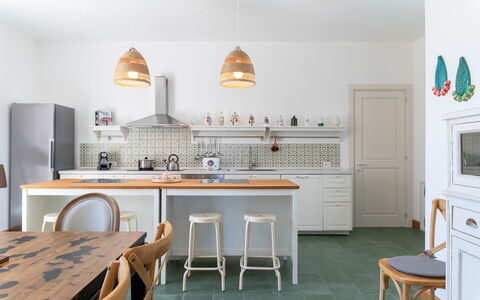 Masseria Ficalindia: Furniture, Interior Design, Kitchen, Flooring, Cabinetry, Countertop, Wood, Floor, Ceiling, Light Fixture