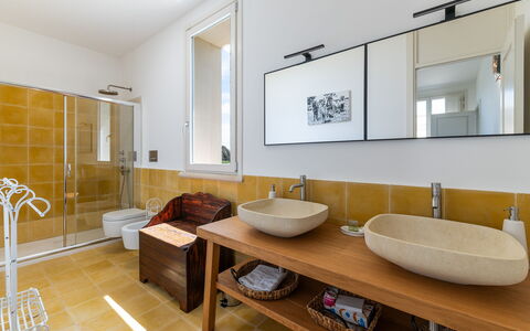 Masseria Ficalindia: Interior Design, Flooring, Floor, Plumbing Fixture, Wall, Bathroom, Bathroom Sink, Wood, Sink, Tap