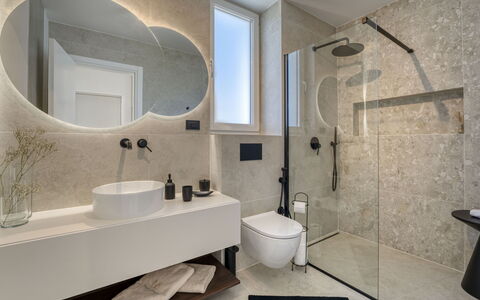Loparia: Flooring, Interior Design, Wall, Plumbing Fixture, Bathroom, Floor, Mirror, Bathroom Sink, Sink, Tap