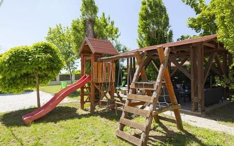 Petka: Playground Slide, Outdoor Play Equipment, Wood, Playground, Chute, Swing, Leisure, Garden, Shade, Park