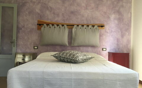 Apartment, Garden, Beigua Unesco Global Geopark: Bedroom, Bed, Bed Sheet, Furniture, Bedding, Interior Design, Linens, Floor, Flooring, Bed Frame