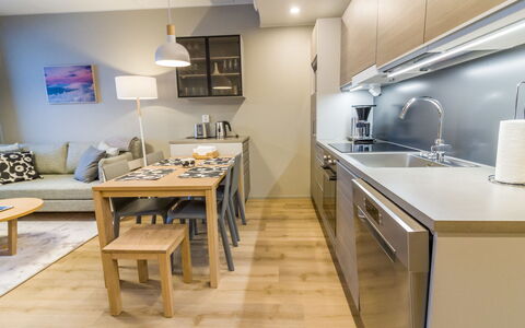 Ylläs Chalets 4203: Furniture, Chair, Outdoor Furniture, Table, Wood, Outdoor Table, Kitchen & Dining Room Table, Shade, Garden, Umbrella