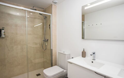Cala Serena Village: Bathroom, Flooring, Plumbing Fixture, Wall, Floor, Interior Design, Mirror, Bathroom Sink, Plumbing, Tap