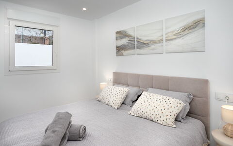 Cala Serena Village: Bed, Furniture, Bedroom, Interior Design, Bedding, Bed Sheet, Wood, Linens, Ceiling, Room