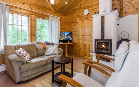 Kuikkaranta: Interior Design, Wood, Ceiling, Flooring, Floor, Furniture, Living Room, Home, Couch, Cottage