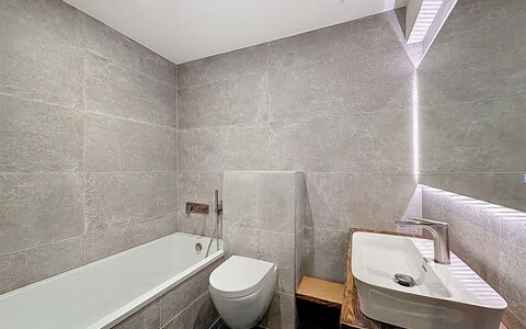 Chalet Shangri-La: Flooring, Wall, Plumbing Fixture, Bathroom, Floor, Interior Design, Ceiling, Tap, Architecture, Sink