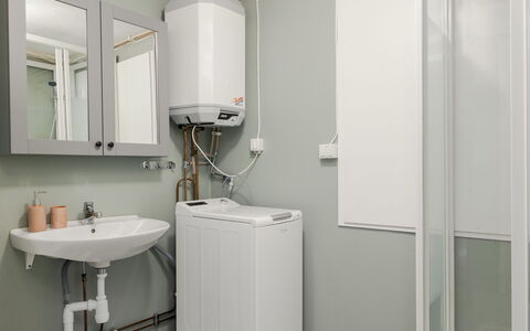 Hönetorpet: Flooring, Interior Design, Plumbing Fixture, Floor, Room, Plumbing, Sink, Ceiling, Tap, Bathroom