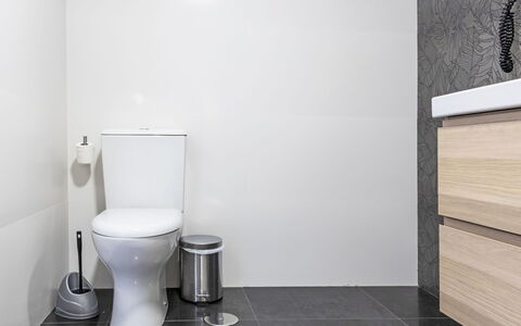 Camino del Río - Caminito del Rey: Toilet Seat, Toilet, Bathroom, Plumbing Fixture, Flooring, Floor, Interior Design, Plumbing, Tile, Bathroom Cabinet