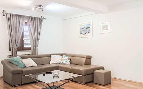 Villa Križanci: Furniture, Flooring, Interior Design, Floor, Wood, Couch, Table, Home, Living Room, Wood Flooring