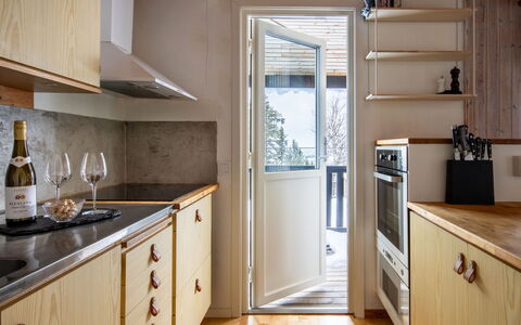 Solgläntan: Kitchen, Kitchen Appliance, Countertop, Major Appliance, Flooring, Cabinetry, Wood, Interior Design, Furniture, Home Appliance