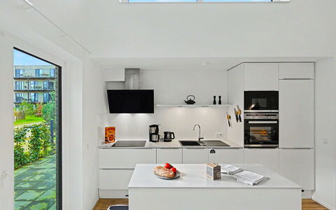 Haus Kiebitz (197): Kitchen, Countertop, Kitchen Appliance, Interior Design, Flooring, Furniture, Cabinetry, Wood, Floor, Major Appliance