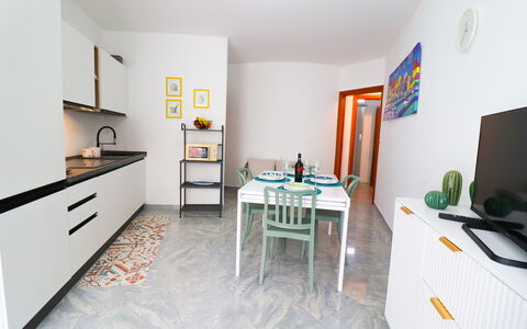 Casa Kalès Otranto – Holiday Home 4 Guests – Ac, W: Flooring, Interior Design, Wood, Furniture, Floor, Kitchen, Room, Countertop, Major Appliance, Apartment