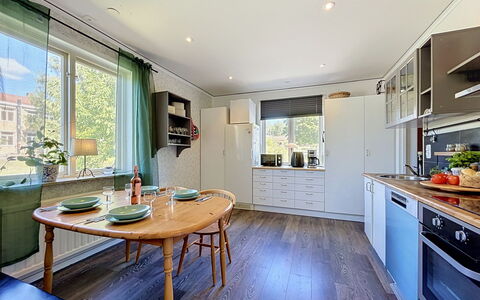 Skolhuset: Interior Design, Wood, Flooring, Countertop, Furniture, Ceiling, Kitchen, Floor, Kitchen & Dining Room Table, Kitchen Appliance