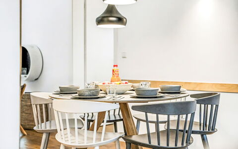 Nordsee: Furniture, Wood, Interior Design, Flooring, Kitchen & Dining Room Table, Chair, Dining Room, Table, Light Fixture, Ceiling