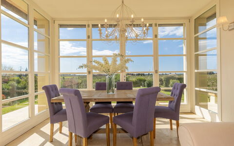 Villa Gli Olivi: Furniture, Interior Design, Chair, Flooring, Dining Room, Floor, Table, Wood, Kitchen & Dining Room Table, Ceiling