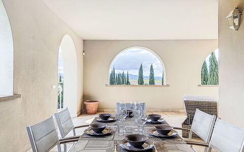 Villa Gli Olivi: Furniture, Interior Design, Chair, Table, Flooring, Wood, Floor, Kitchen & Dining Room Table, Lighting, Dining Room