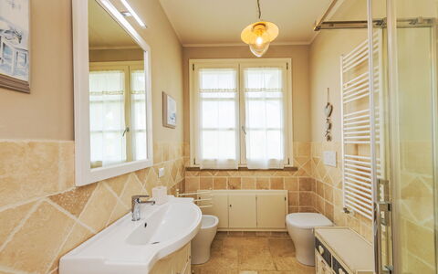 Villa Gli Olivi: Flooring, Plumbing Fixture, Interior Design, Floor, Bathroom, Ceiling, Plumbing, Lighting, Tile, Sink