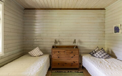Holmen: Flooring, Floor, Wood, Interior Design, Ceiling, Furniture, Bedroom, Room, Bed, Lighting