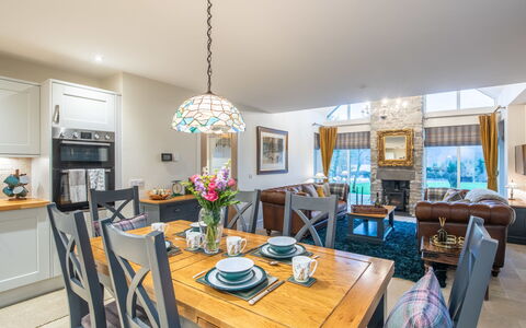 Kennel House: Furniture, Interior Design, Home, Kitchen & Dining Room Table, Ceiling, Chair, Living Room, Light Fixture, Dining Room, Hardwood